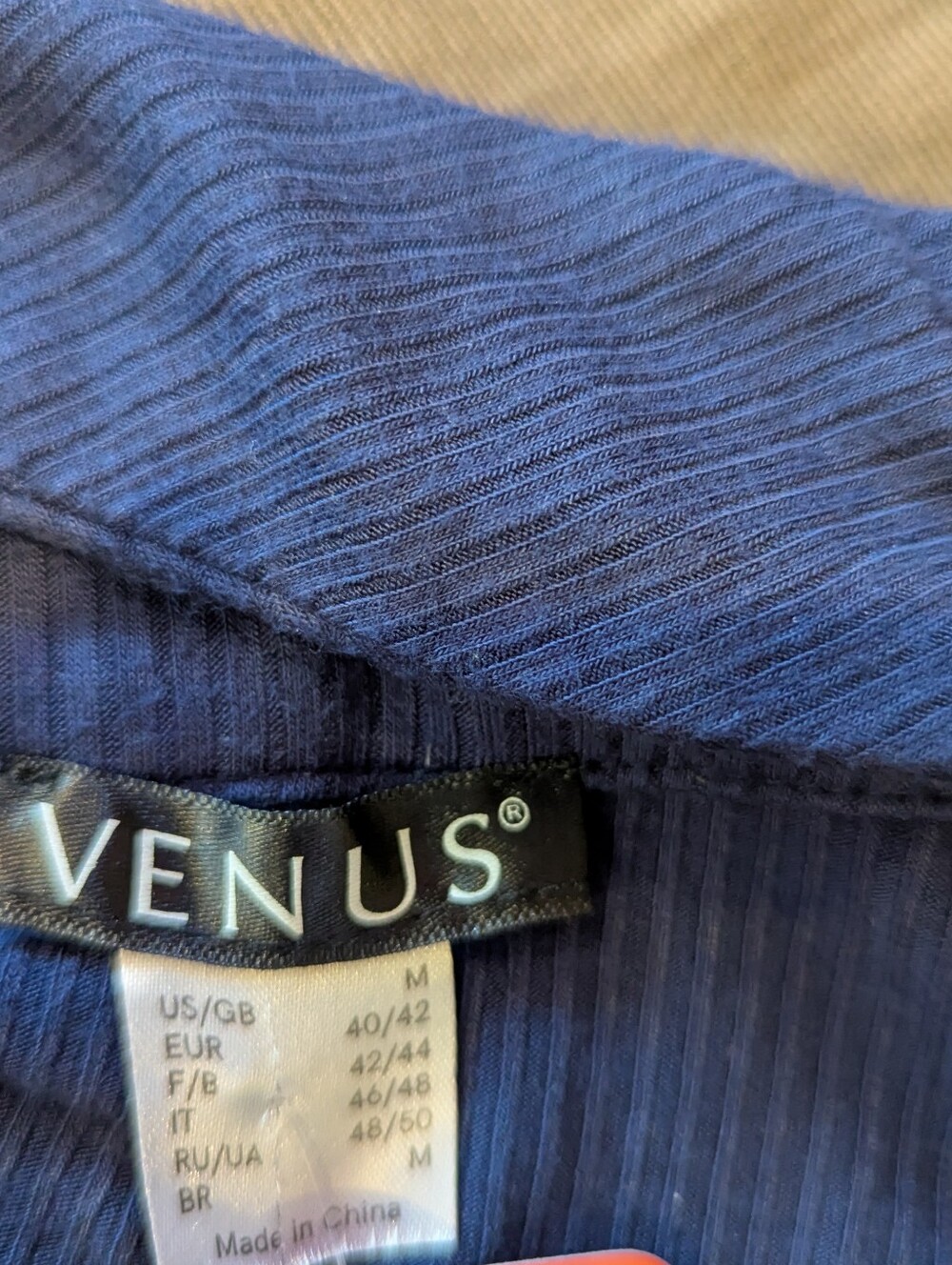 Navy Ribbed V-Neck Top - Picture 3 of 3
